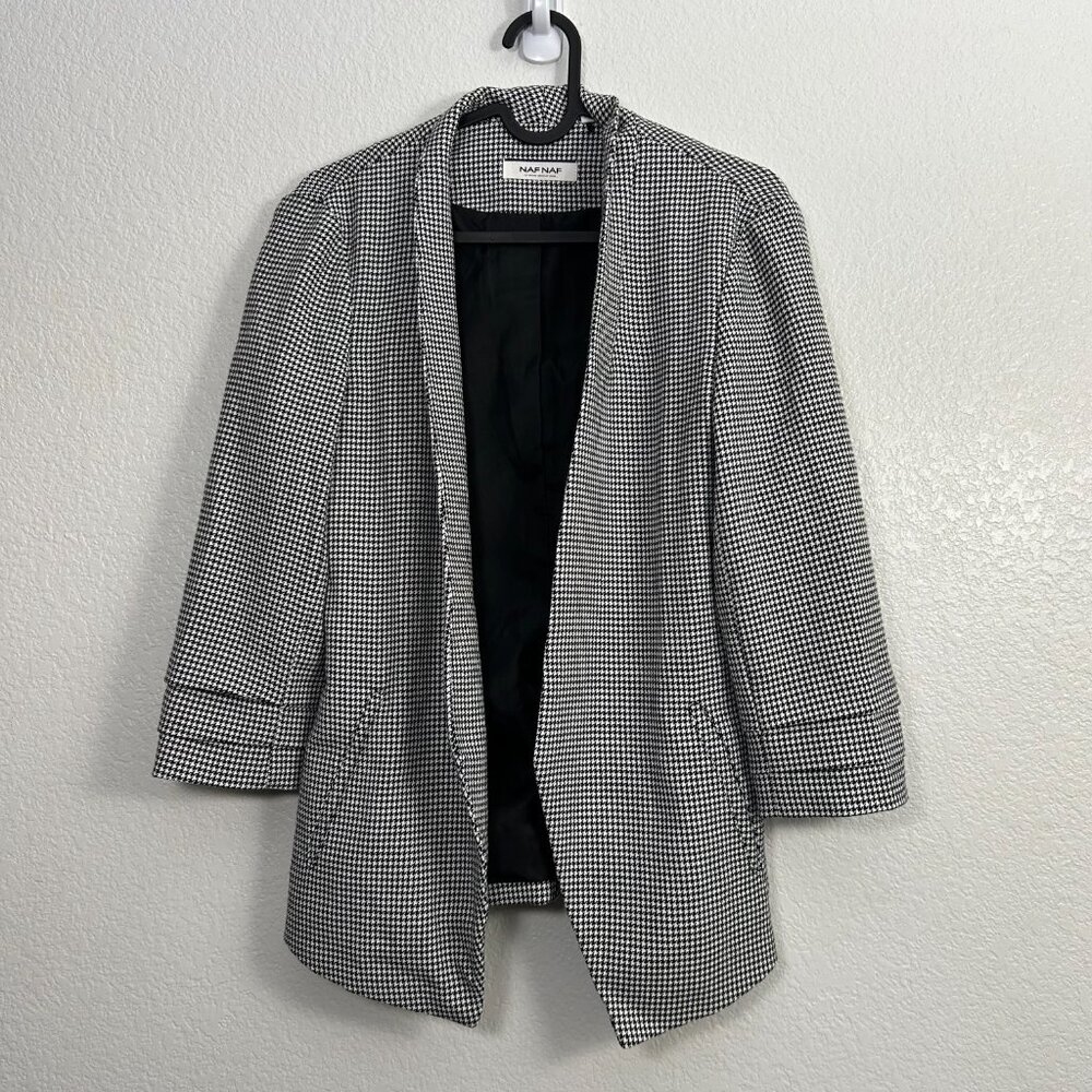 Naf Naf Houndstooth Open Front Blazer